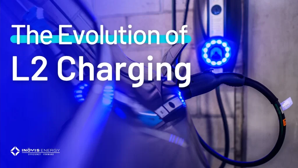 The Evolution of EV Charging - Inovis Energy, featuring a glowing car charger and electric vehicle