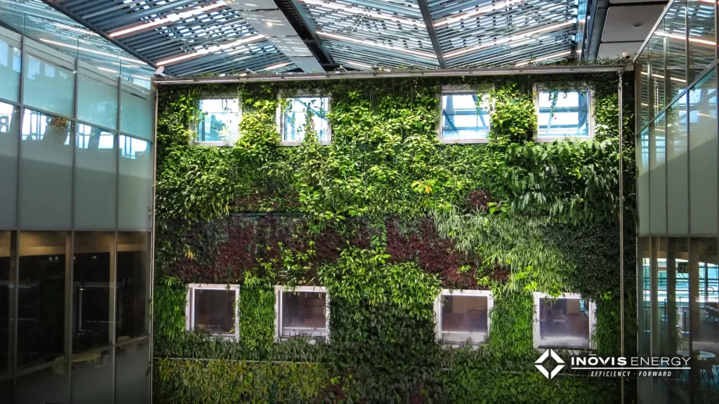 decorative wall in office building filled with green plants